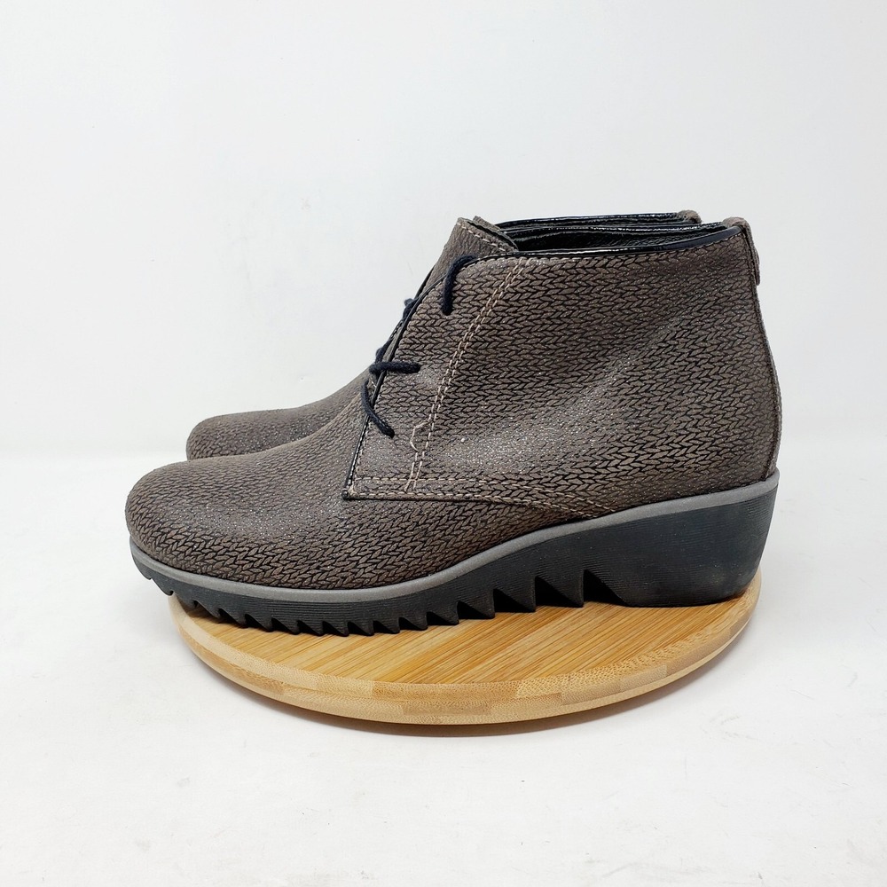 Wolky Ankle Boots Womens 38 Dusky Leather Lace Up Wedge Heel Bootie Comfort Shoe